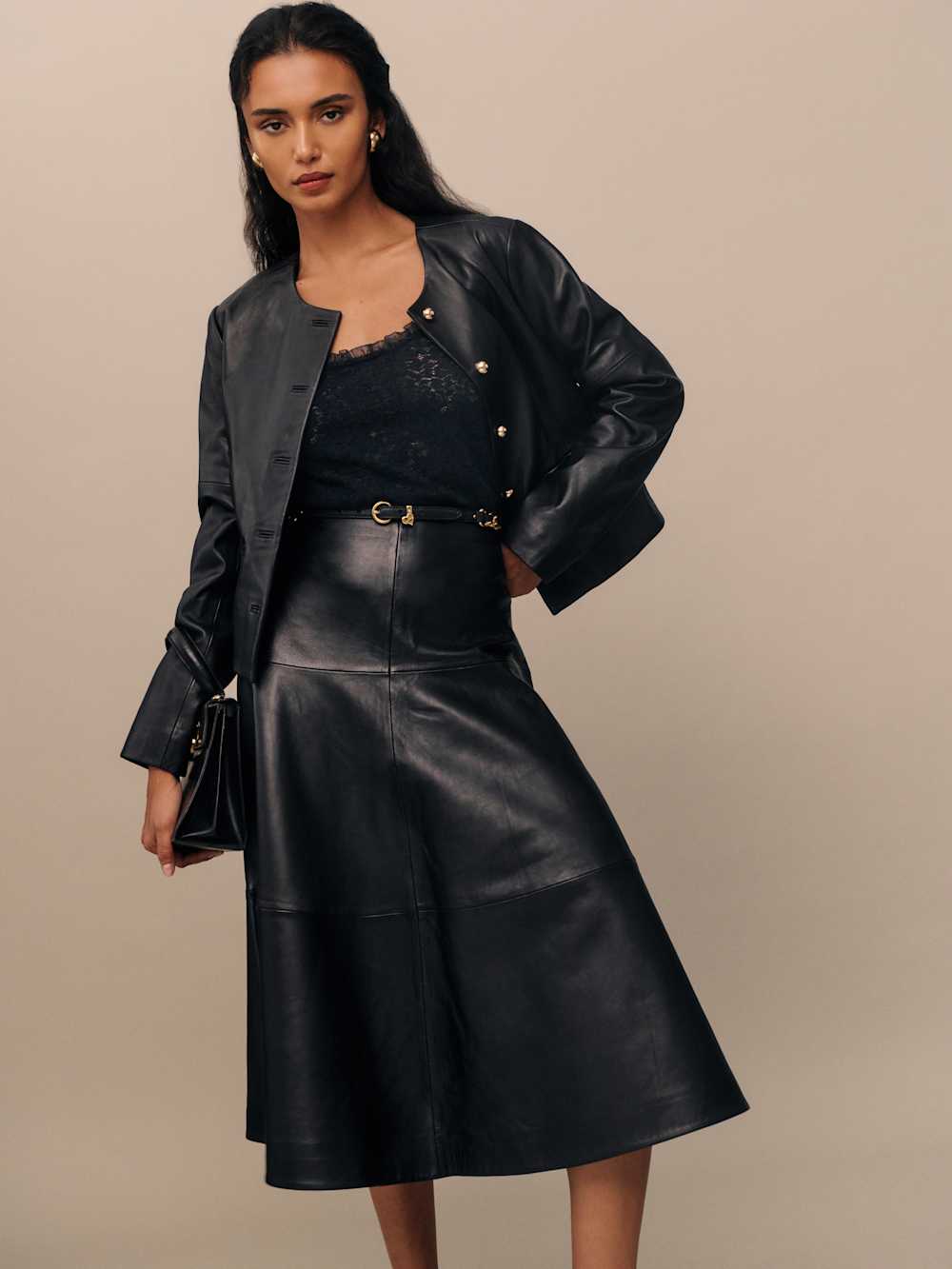 Veda Carmen Leather Skirt - Black