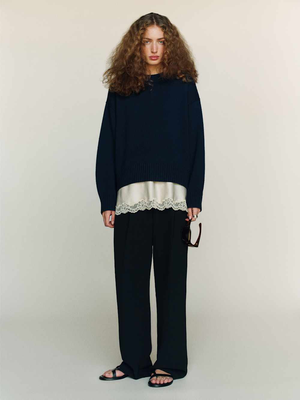 Cove Cashmere Oversized Crew - Navy