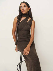 Julianna Cashmere Scarf Sweater Dress - Walnut