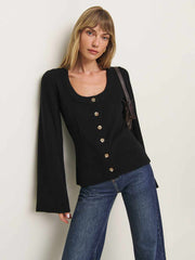Karina Regenerative Wool Scoop Neck Cardigan - Black