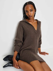 Maeve Cashmere Polo Dress - Walnut