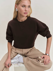Grace Cropped Vintage Oversized Crewneck Sweatshirt - Mole