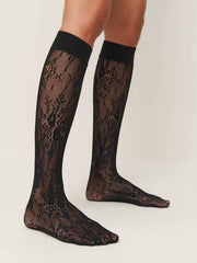 Swedish Stockings Rosa Lace Knee Highs - Black