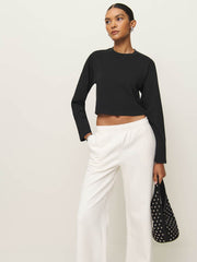 Asher Cropped Oversized Longsleeve Tee - Black