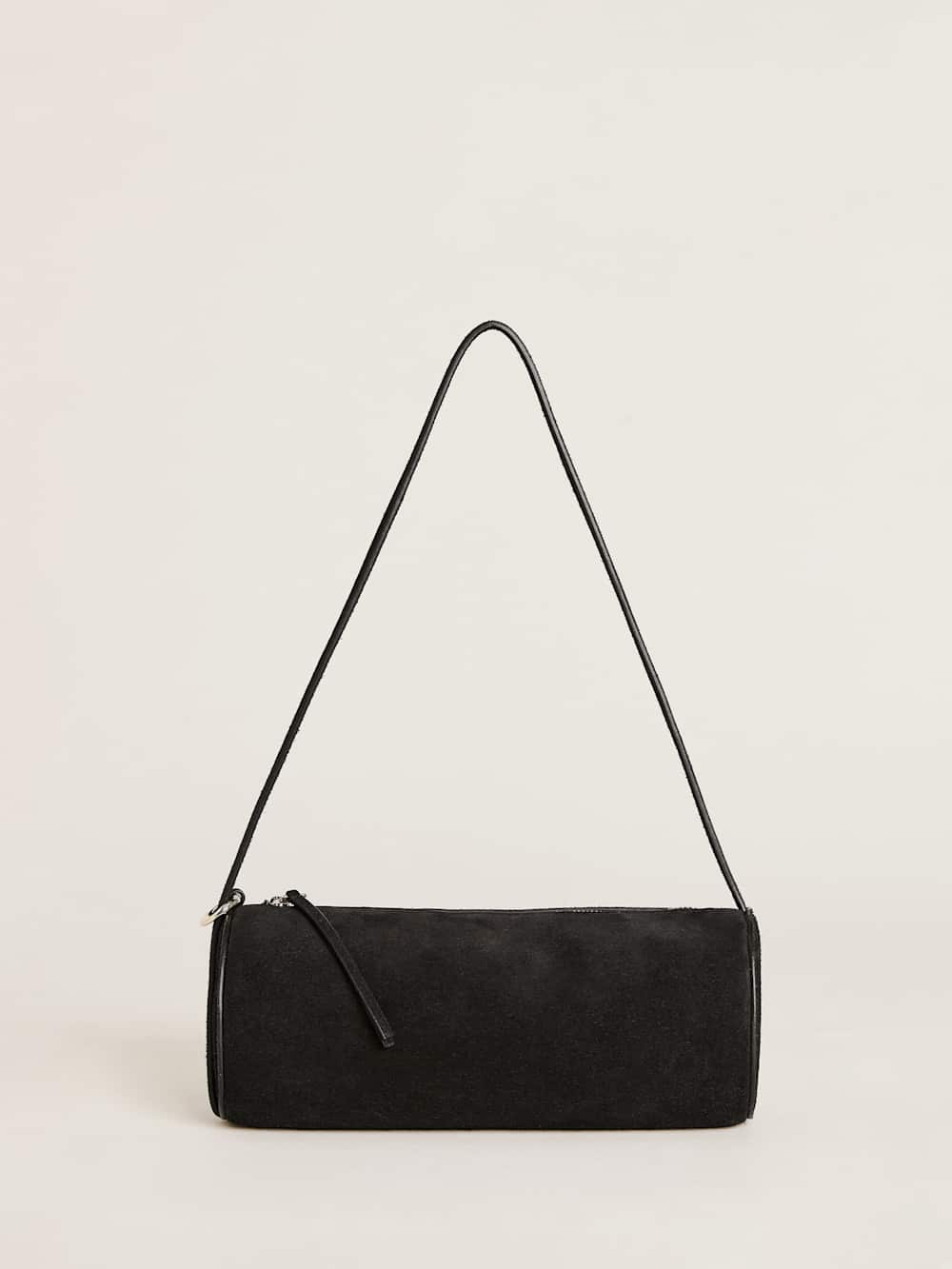 Simona Cylinder Bag - Black Suede