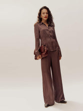 Norah Wide Leg Satin Pant - Mahogany Stripe