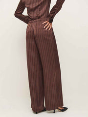Norah Wide Leg Satin Pant - Mahogany Stripe