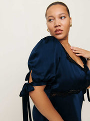 Stella Silk Dress Es - Navy