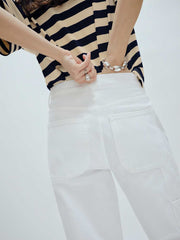 Diego Mid Rise Baggy Utility Jeans - Optic White