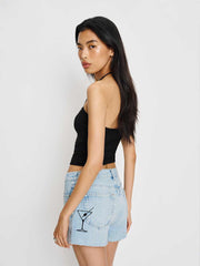 Sutton Low Rise 2.5” Slouchy Jean Shorts - Martini Embroidery