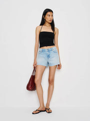 Sutton Low Rise 2.5” Slouchy Jean Shorts - Martini Embroidery