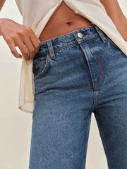 Arleth Mid Rise Straight Leg Cropped Jeans - Pelican