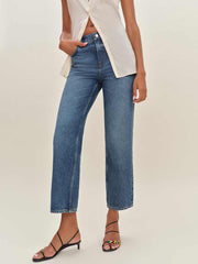Arleth Mid Rise Straight Leg Cropped Jeans - Pelican