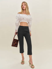 Petra Linen Low Rise Pedal Pusher Pant - Black