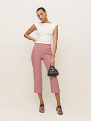 Petra Linen Low Rise Pedal Pusher Pant - Tomato Check