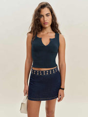 Jaylene Mid Rise Denim Mini Skirt - Flinders Grommets