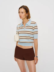 Campbell Cotton Polo Sweater - Horizon Multi Stripe