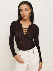 Nadia Regenerative Merino Lace Up Sweater - Mole