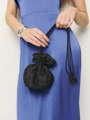 Aphrodite Pleated Pouch - Plisse Black Satin