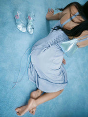 Britney Satin Dress - Blue Mist