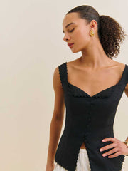 Viola Linen Top - Black