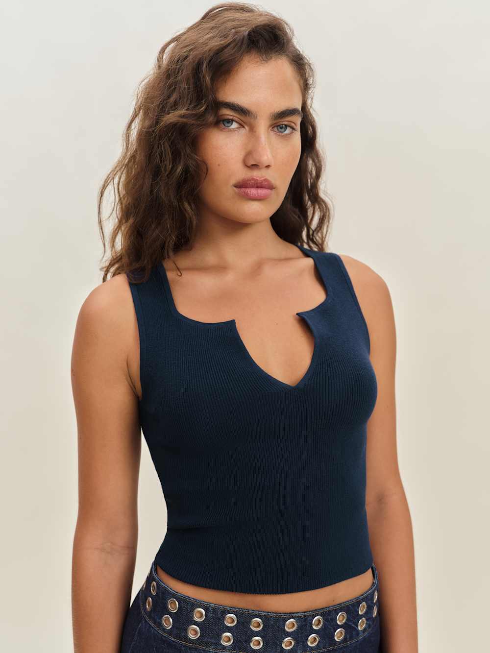 Rylie Cotton Sweater Tank - Navy