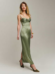 Stormi Satin Dress - Artichoke