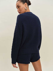 Collie Oversized Cotton Crew - Navy