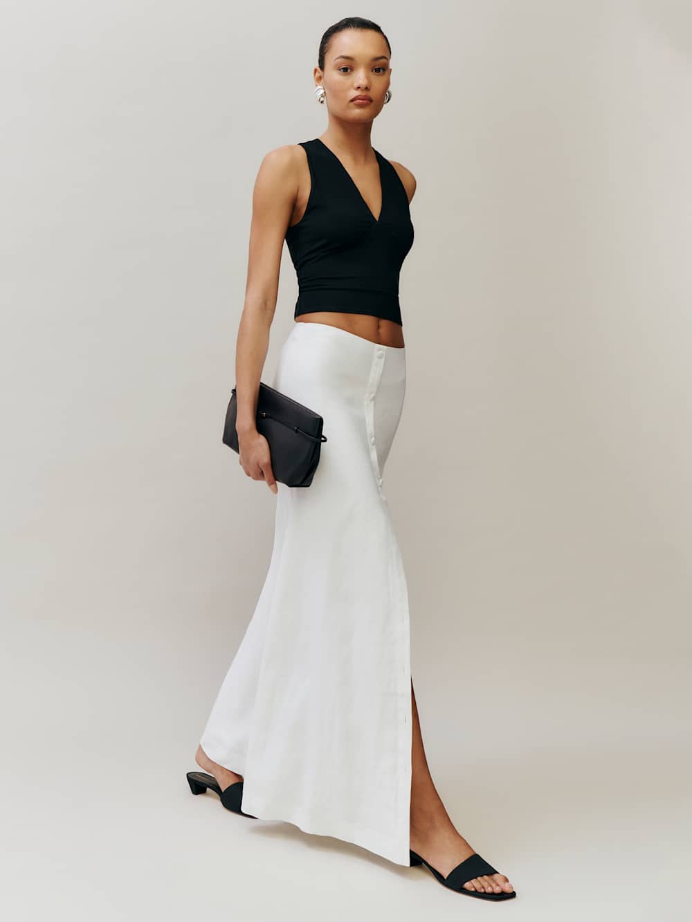 Petites Andi Linen Maxi Skirt - White