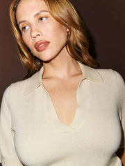 Louise Cashmere Polo Sweater - Cream