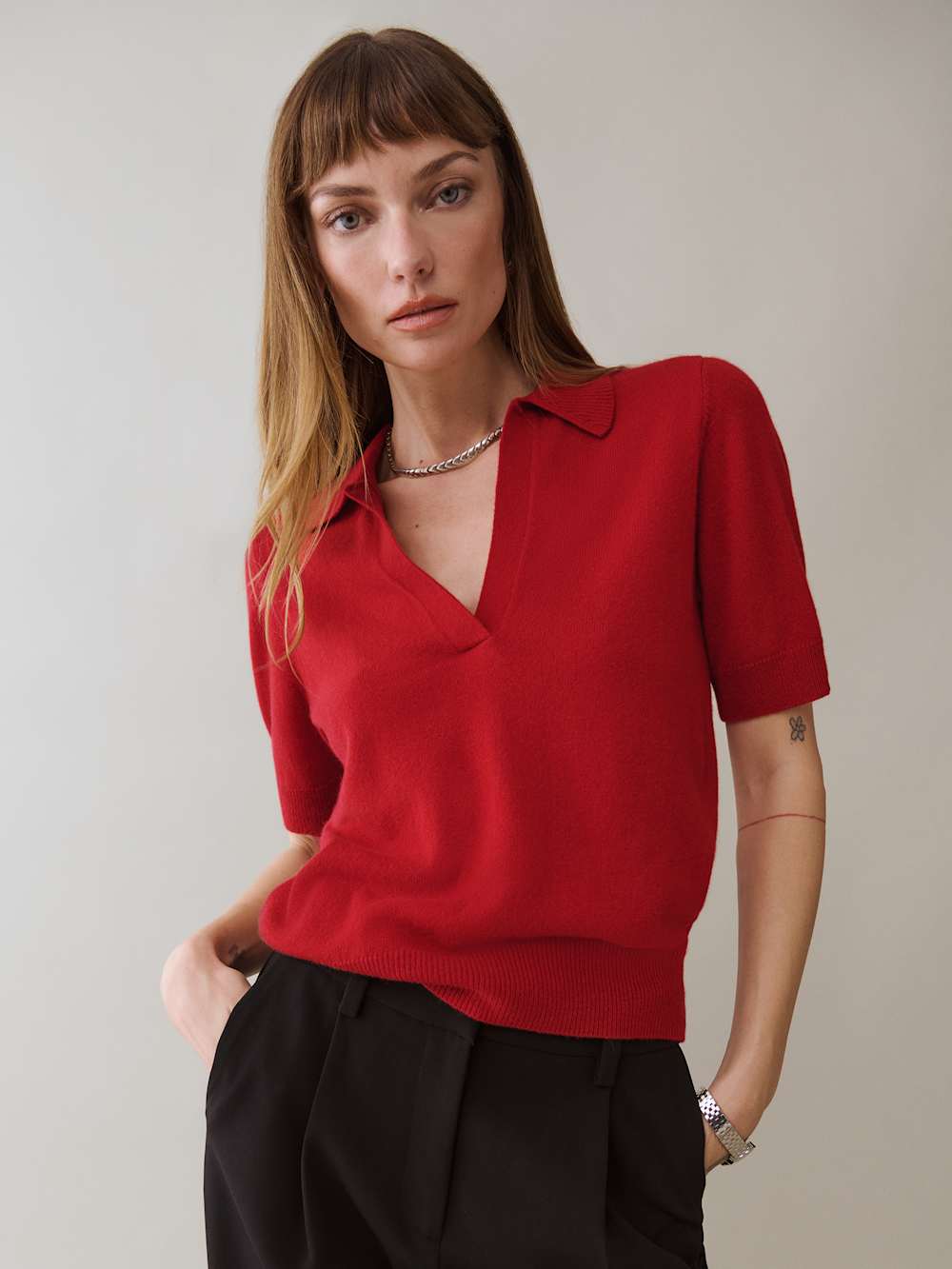 Louise Cashmere Polo Sweater - Sundried Tomato