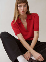 Louise Cashmere Polo Sweater - Sundried Tomato