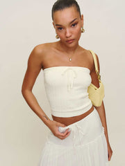 Zazie Cotton Strapless Sweater - Fior Di Latte