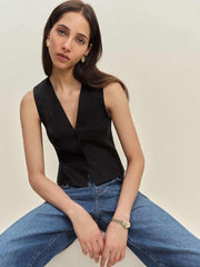 Anita Linen Vest - Black