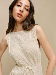 Lilliana Linen Cotton Crochet Dress - Gossamer