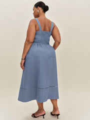Everett Linen Dress Es - Cornflower