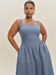 Everett Linen Dress Es - Cornflower