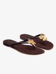 Onyx Thong Sandal - Espresso Suede Flower