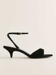 Drew Kitten Heeled Sandal - Black Suede