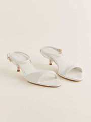 Drew Kitten Heeled Sandal - White Leather