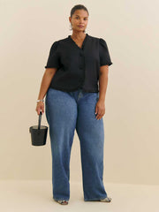 Bess Linen Top Es - Black