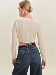 Janie Cashmere Crew Cardigan - Cream