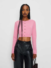 Janie Cashmere Crew Cardigan - Taffy