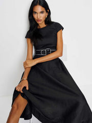 Felipe Belted Linen Dress - Black