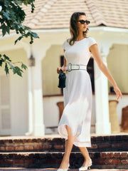 Felipe Belted Linen Dress - White