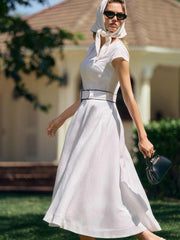 Felipe Belted Linen Dress - White