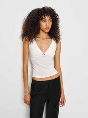 Rue Pointelle Knit Top - White