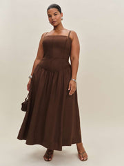 Katarin Linen Dress Es - Cafe