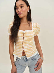 Rosemary Linen Top - Sunshine Check