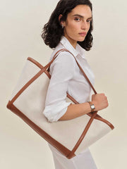 Evangeline Tote Bag - Canvas Tan Leather